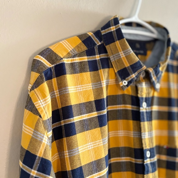 Tommy Hilfiger Yellow & Navy Blue Plaid Button Down Shirt Cotton Blend - Picture 6 of 16